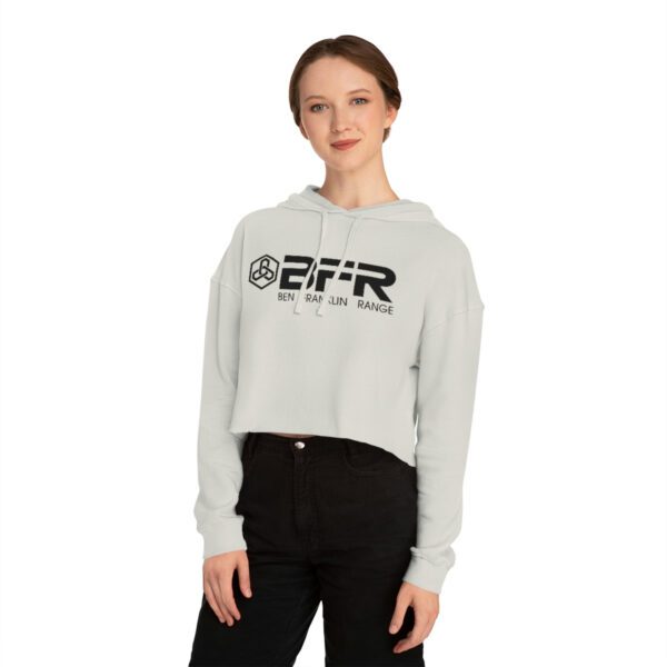 A woman wearing the BFR Logo - Women’s Cropped Hooded Sweatshirt.