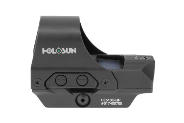 An open design HE510C-GR red dot sight made of 6061 aluminum, placed against a white background.