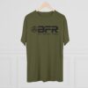 A green BFR - Logo - Unisex Tri-Blend Crew Tee with the word bfr on it.