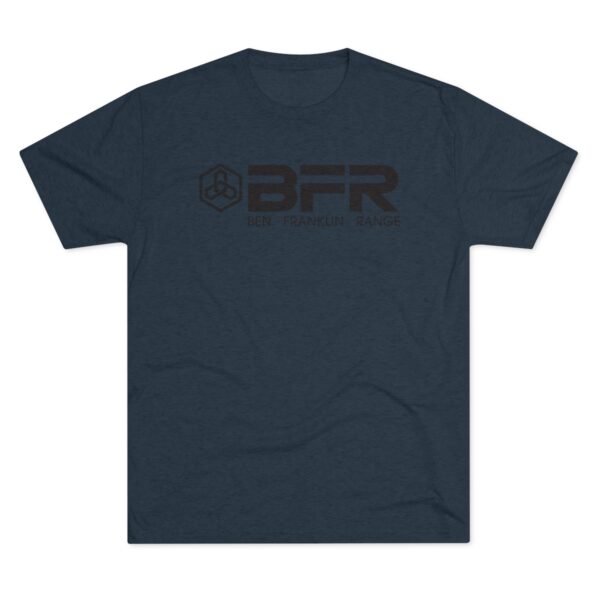 The BFR - Logo - Unisex Tri-Blend Crew Tee on a navy t-shirt.