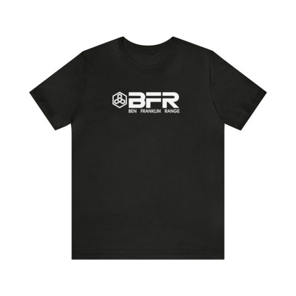 The BFR Logo - Unisex Jersey Short Sleeve Tee on a black t-shirt.