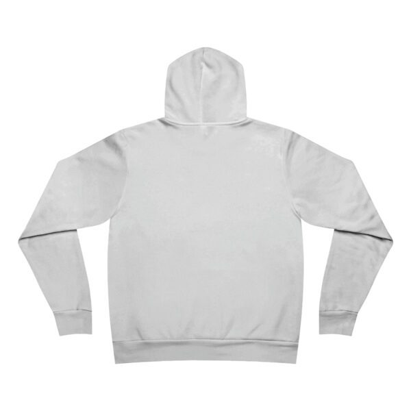 The back of a BFR Logo - Unisex Sponge Fleece Pullover Hoodie on a white background.
