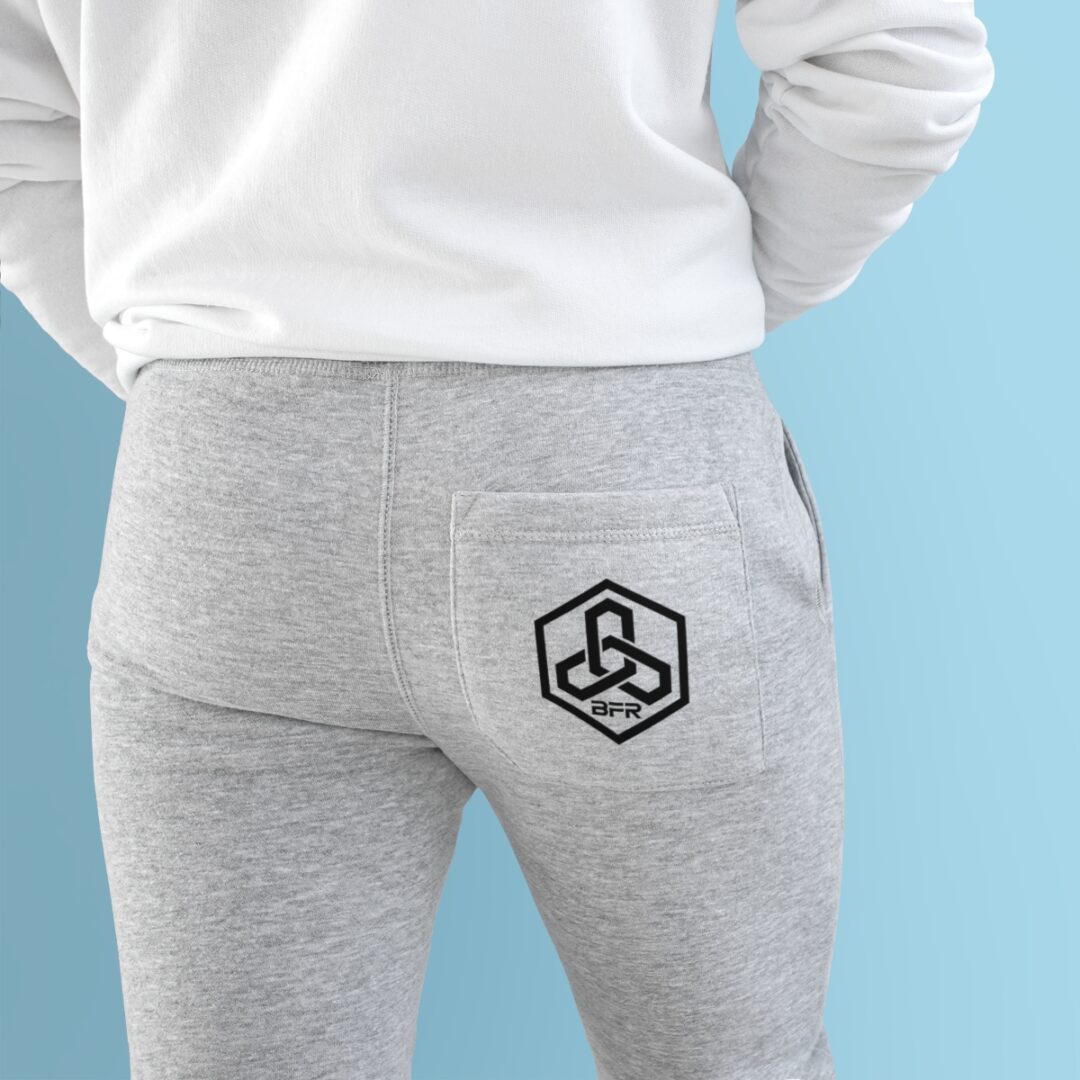 The back of a man wearing BFR Logo - Women's Premium Fleece Joggers.