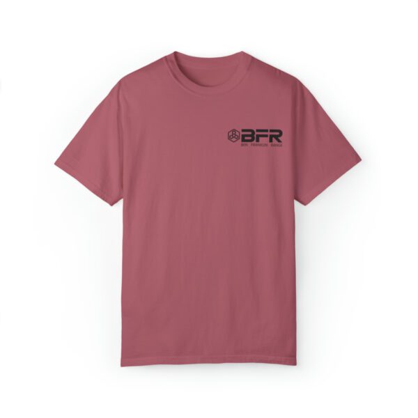 A pink BFR - DNTOM Logo - NEW LIMITED RUN - Unisex Garment-Dyed T-shirt with the word bpr on it.