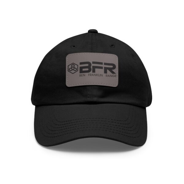 The BFR Logo - Dad Hat with Leather Patch (Rectangle) on a black hat.