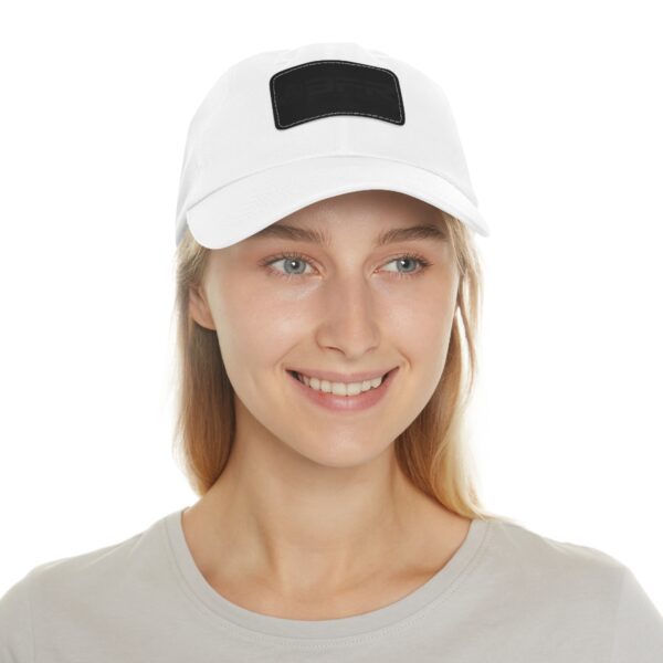 A woman wearing a BFR Logo - Dad Hat with Leather Patch (Rectangle) baseball cap.