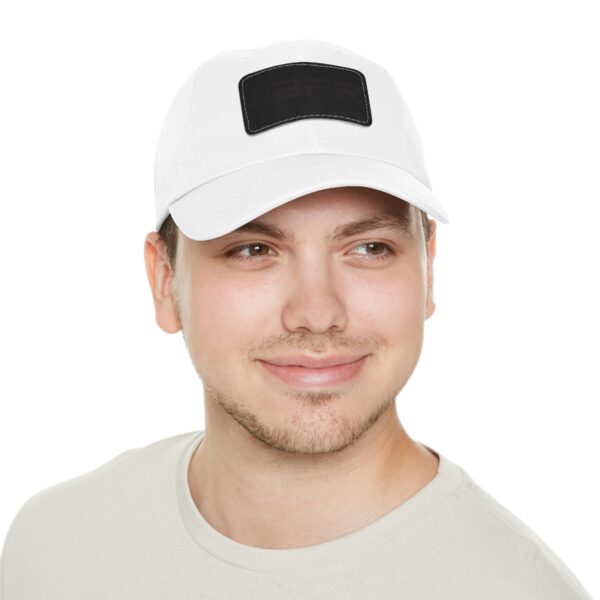 A man wearing a BFR Logo - Dad Hat with Leather Patch (Rectangle).