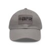 The BFR Logo - Dad Hat with Leather Patch (Rectangle) on a gray hat.