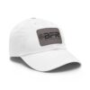 The BFR Logo - Dad Hat with Leather Patch (Rectangle) on a white hat.