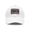 The BFR Logo - Dad Hat with Leather Patch (Rectangle) on a white hat.