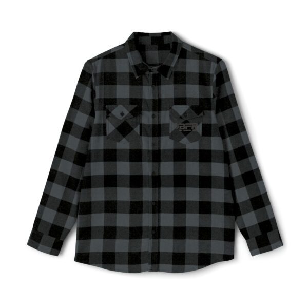 A black and grey BFR Logo - Unisex flannel shirt.