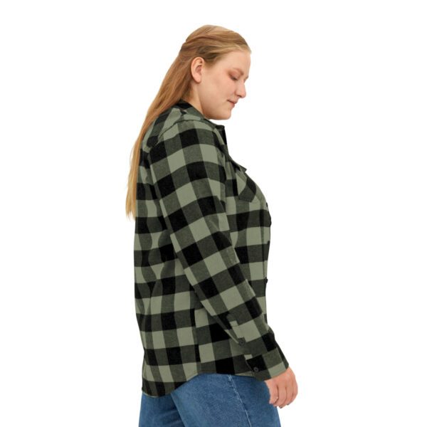 A woman wearing a BFR Logo - Unisex Flannel Shirt.