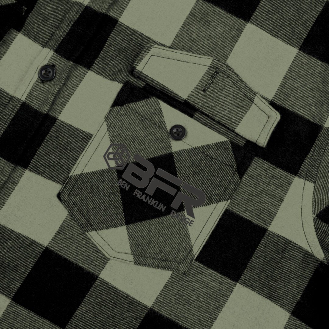 A BFR Logo - Unisex Flannel Shirt with a black and white checkered pattern. A BFR Logo - Unisex Flannel Shirt with a black and white checkered pattern.