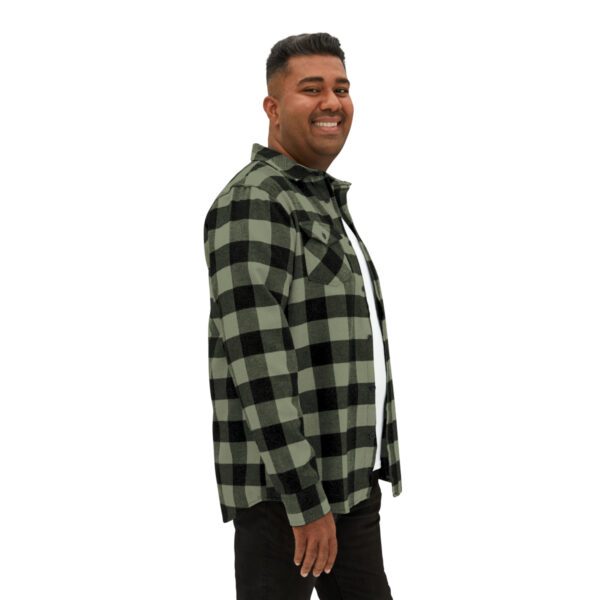 A man wearing a BFR Logo - Unisex Flannel Shirt.