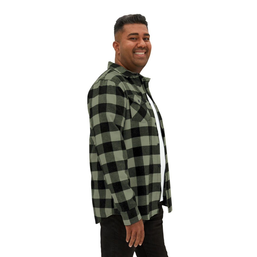 A man wearing a BFR Logo - Unisex Flannel Shirt. A man wearing a BFR Logo - Unisex Flannel Shirt.