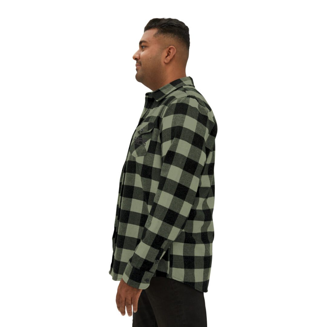A man wearing a BFR Logo - Unisex Flannel Shirt. A man wearing a BFR Logo - Unisex Flannel Shirt.