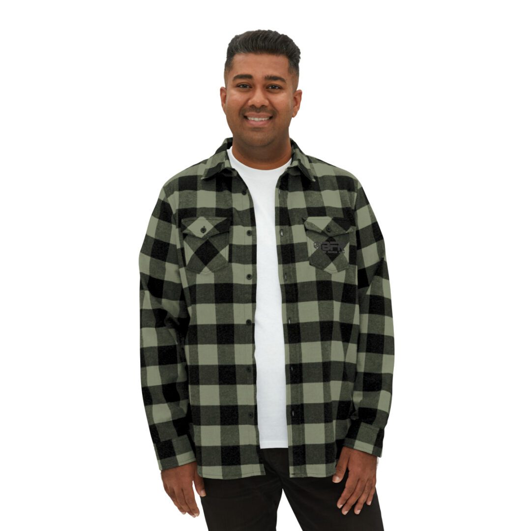 A man wearing a BFR Logo - Unisex Flannel Shirt. A man wearing a BFR Logo - Unisex Flannel Shirt.