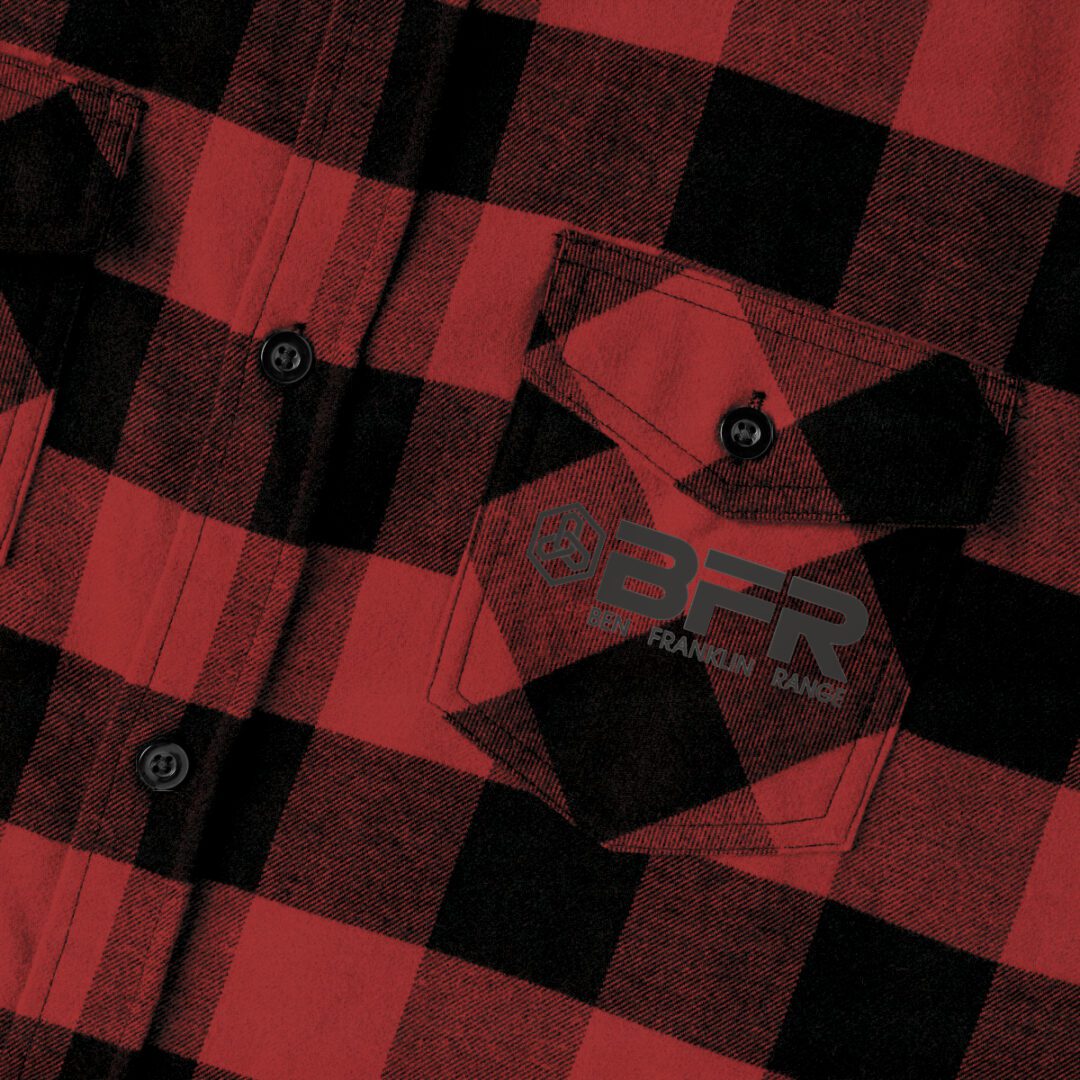 A red and black BFR Logo - Unisex Flannel Shirt with the word bfr on it. A red and black BFR Logo - Unisex Flannel Shirt with the word bfr on it.