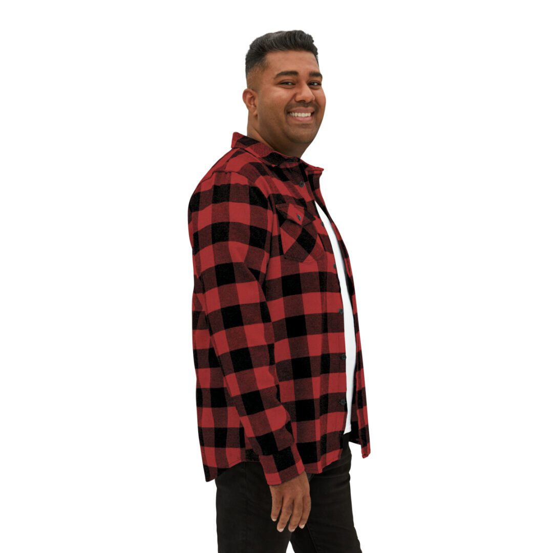 A man wearing a BFR Logo - Unisex Flannel Shirt. A man wearing a BFR Logo - Unisex Flannel Shirt.