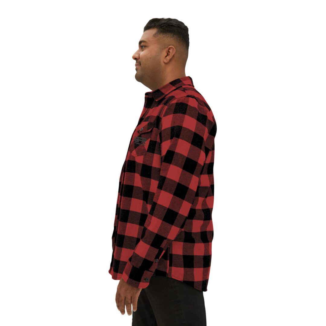 A man wearing a BFR Logo - Unisex Flannel Shirt. A man wearing a BFR Logo - Unisex Flannel Shirt.