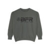 The BFR Logo - Unisex Garment-Dyed Sweatshirt on a grey sweatshirt.