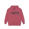 A red BFR Logo - Unisex Garment-Dyed Hoodie with the word bfr on it.