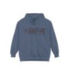 The BFR Logo - Unisex Garment-Dyed Hoodie on a blue hoodie.