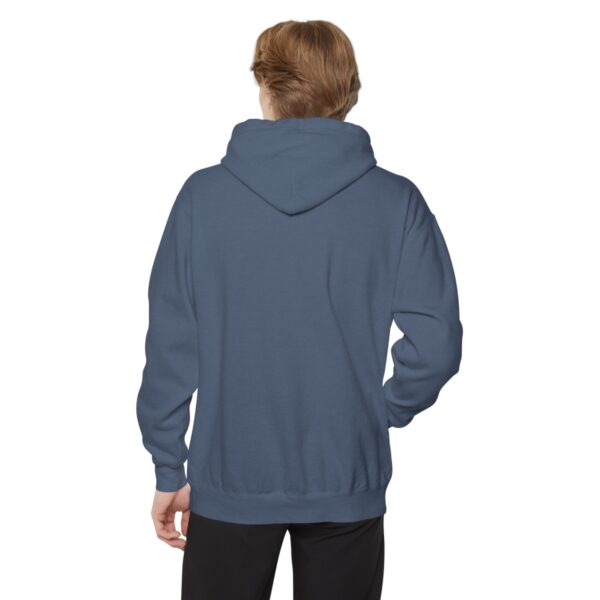 The back view of a man wearing a BFR Logo - Unisex Garment-Dyed Hoodie.