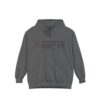 The BFR Logo - Unisex Garment-Dyed Hoodie on a gray hoodie.
