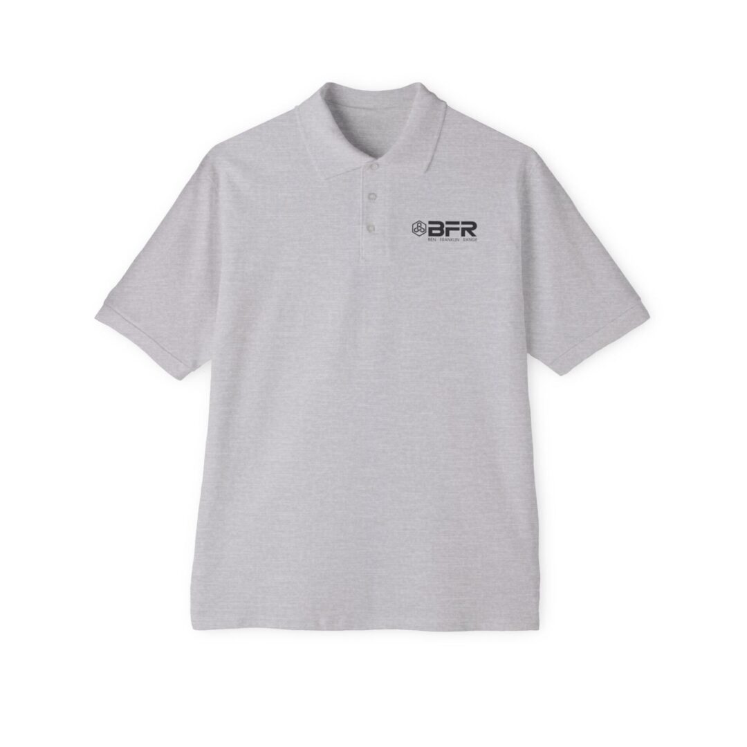 Gray polo shirt with BFR logo.