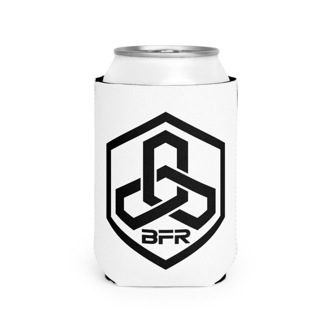 White can cooler with geometric logo design.