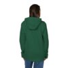 Woman wearing green hoodie, facing away.