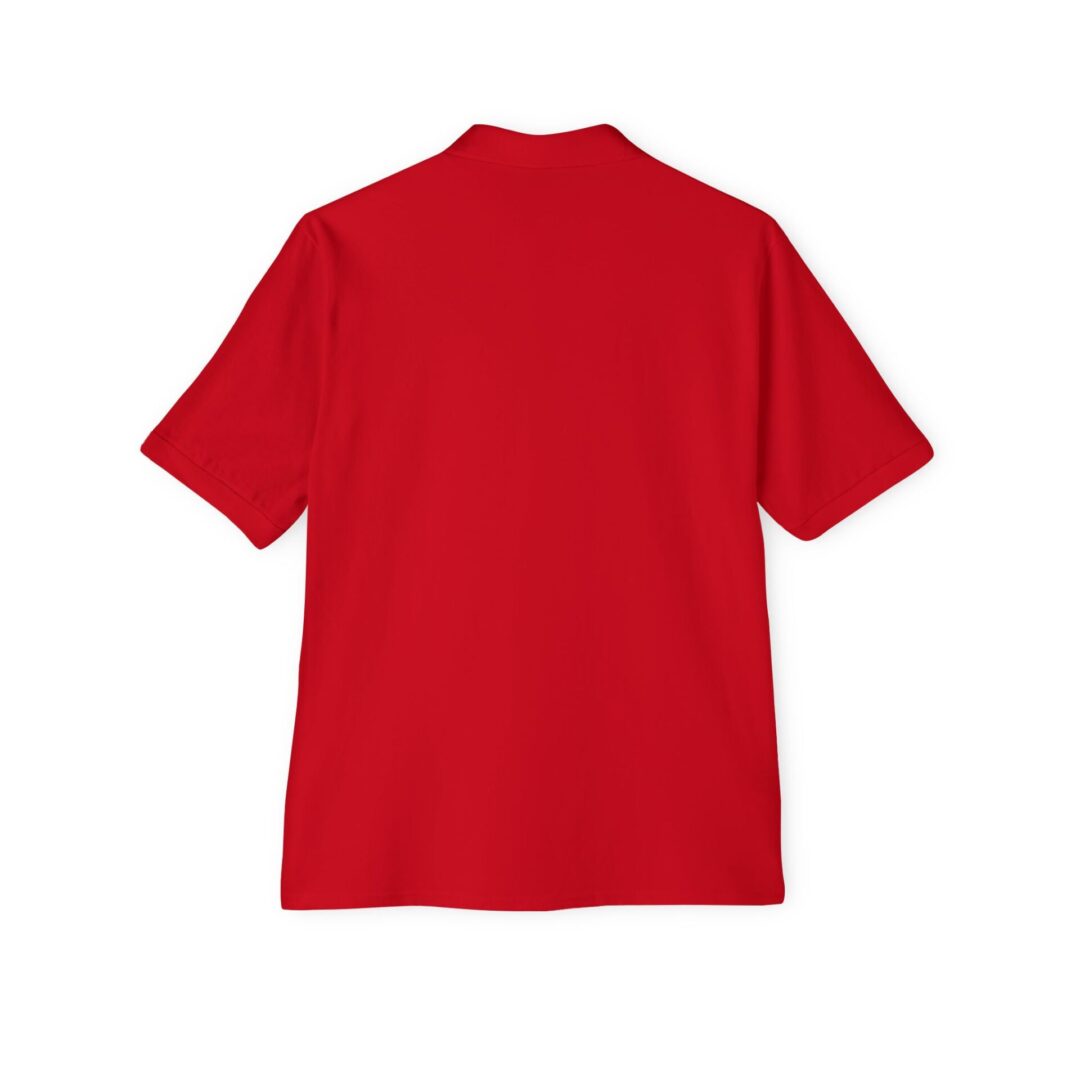 Red short-sleeve shirt, back view.