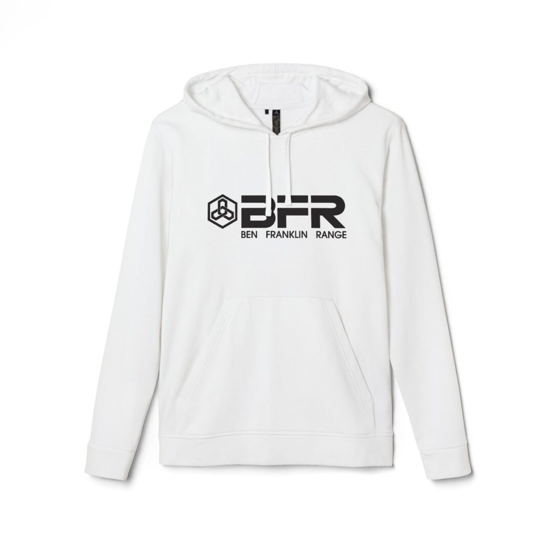 White hoodie with "BFR" logo design.