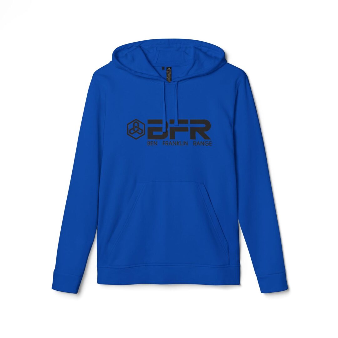 Blue hoodie with black BFR logo.