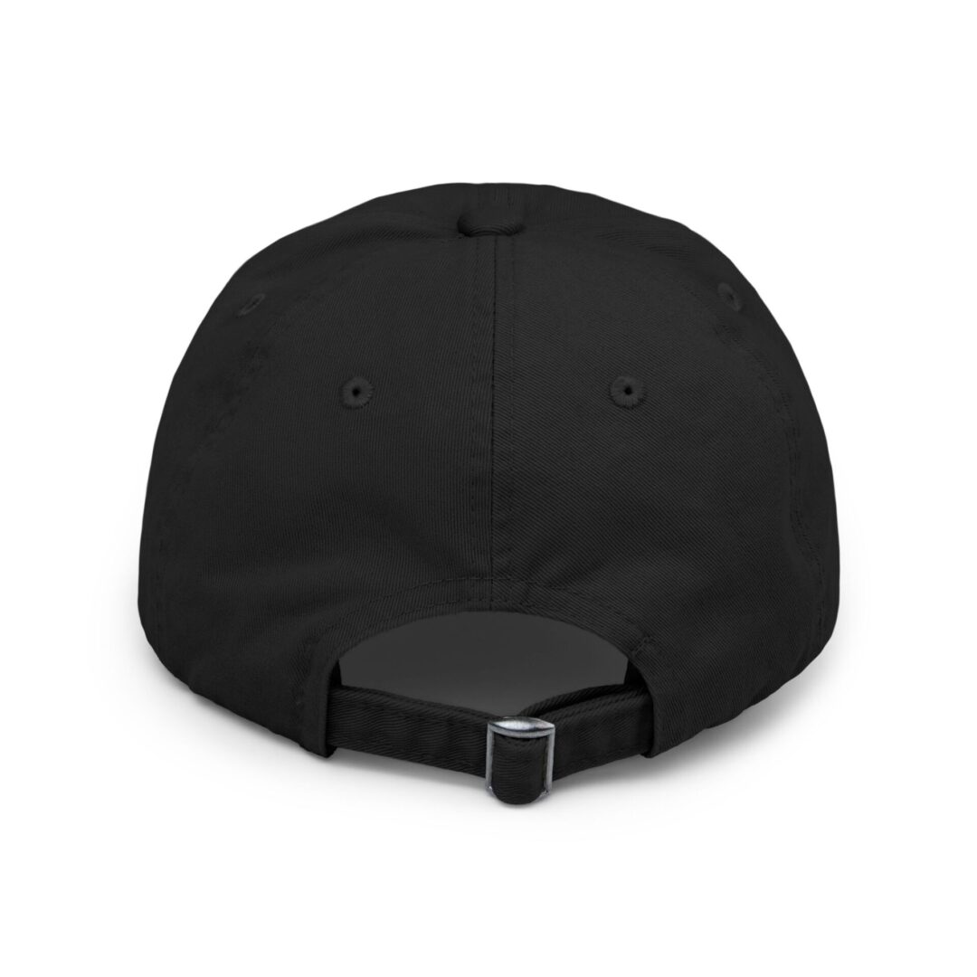Black baseball cap, back view.