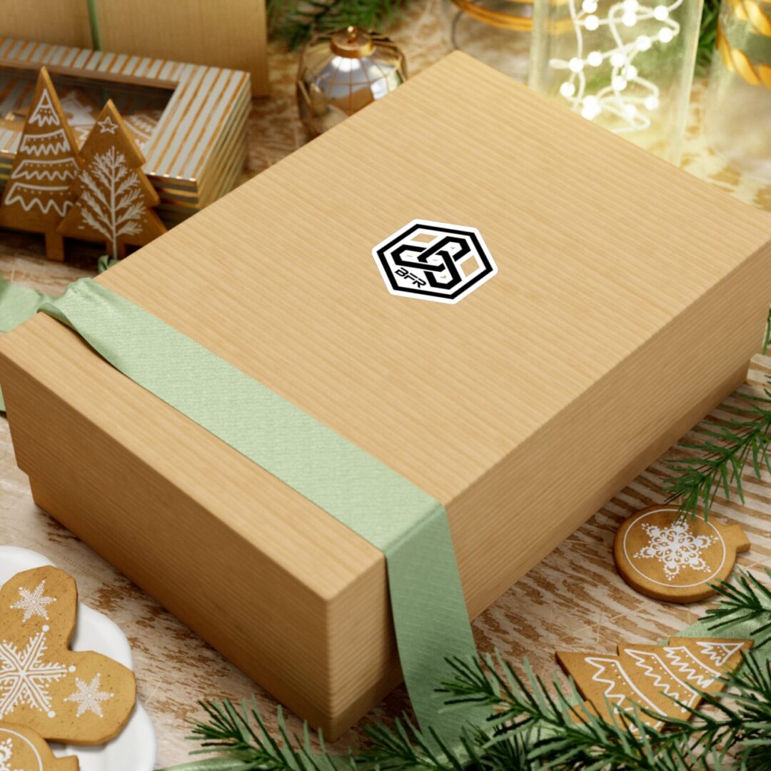 Beige gift box with green ribbon. Beige gift box with green ribbon.