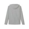 Gray hoodie, back view, plain design.