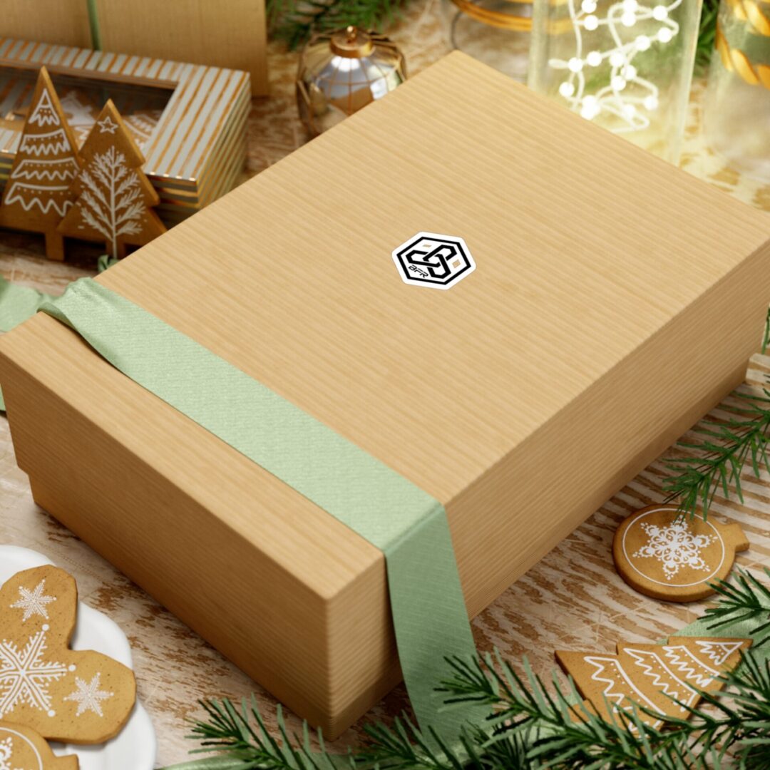 Gift box with pale green ribbon. Gift box with pale green ribbon.