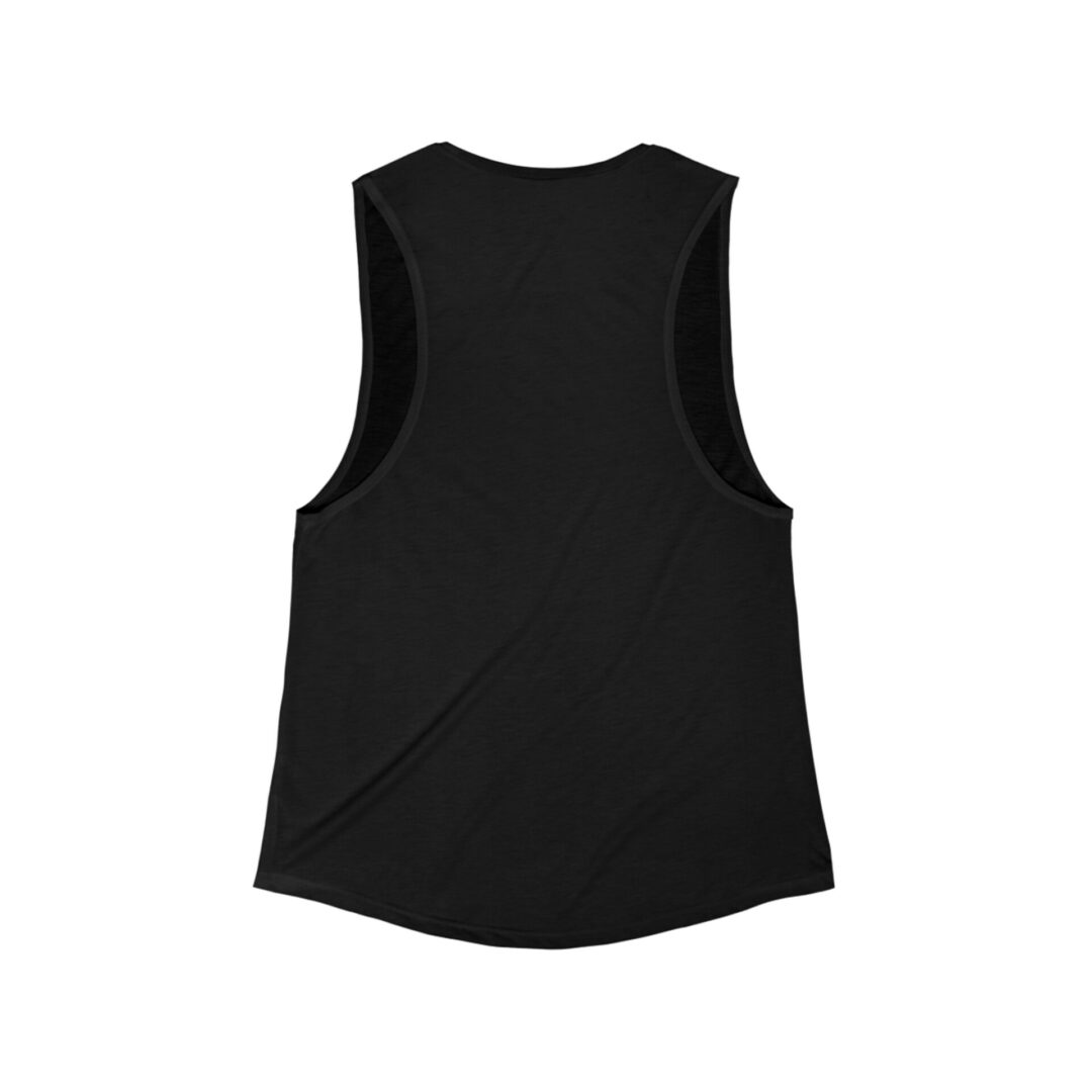 Black sleeveless tank top, back view.