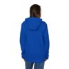 Person wearing blue hoodie, facing away.