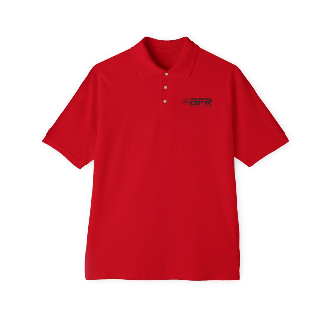 Red polo shirt with BFR logo.