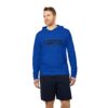 Man wearing blue BFR hoodie and shorts.