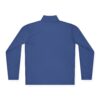Here's an alt tag for the image: Blue long-sleeve mock neck shirt.