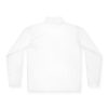 White long-sleeve mock neck shirt back.