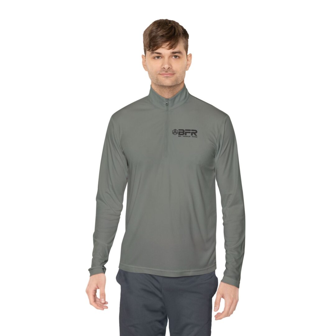 Man in gray long-sleeve shirt.
