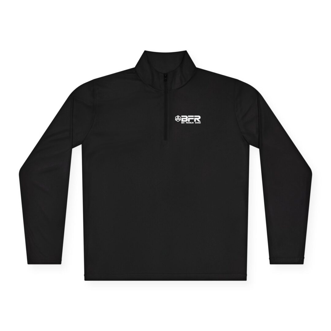 Black BFR logo quarter-zip pullover.