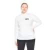 Woman in white BFR quarter-zip shirt.