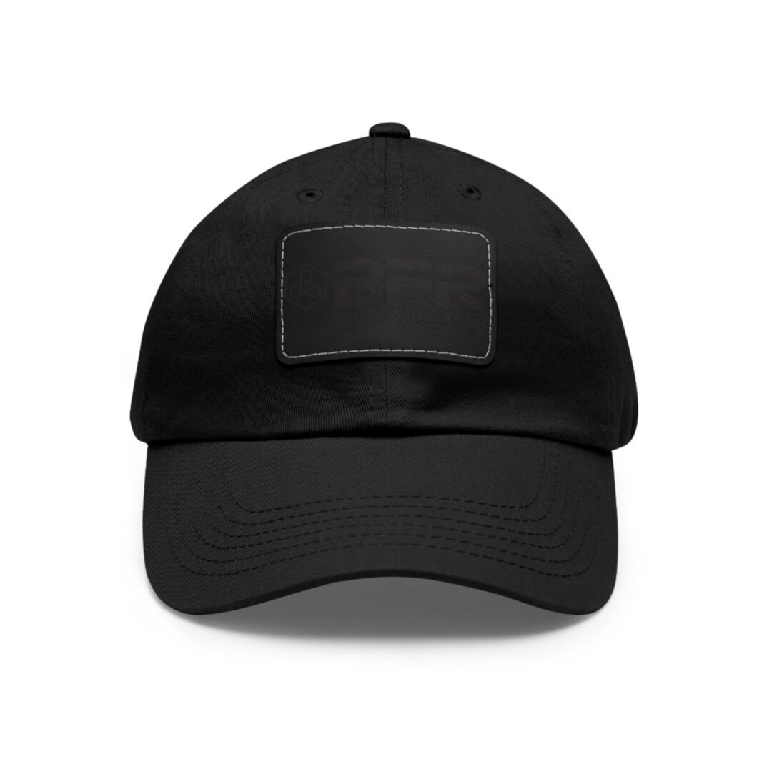 Black baseball cap with blank front patch.