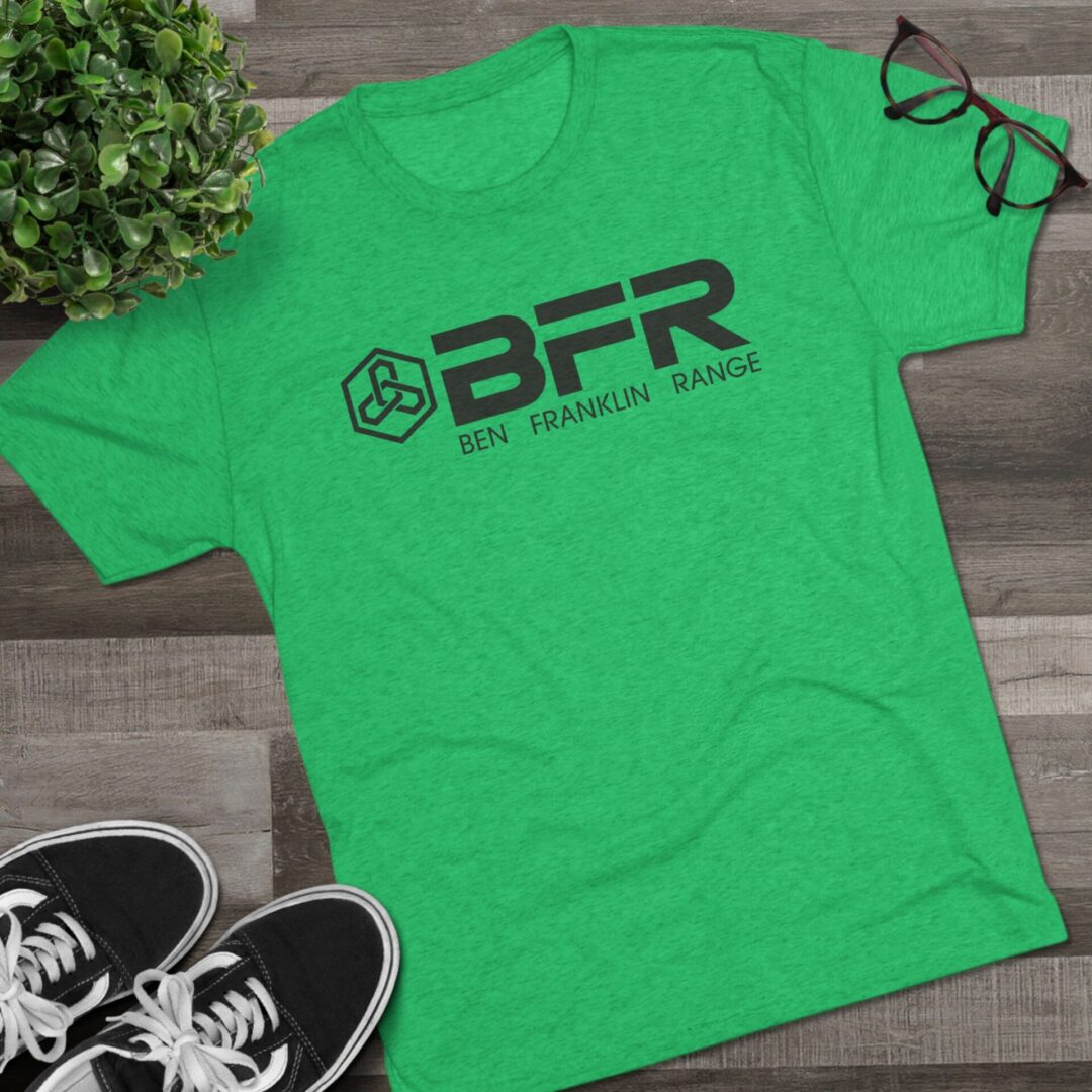 Green t-shirt with "BFR" text design.